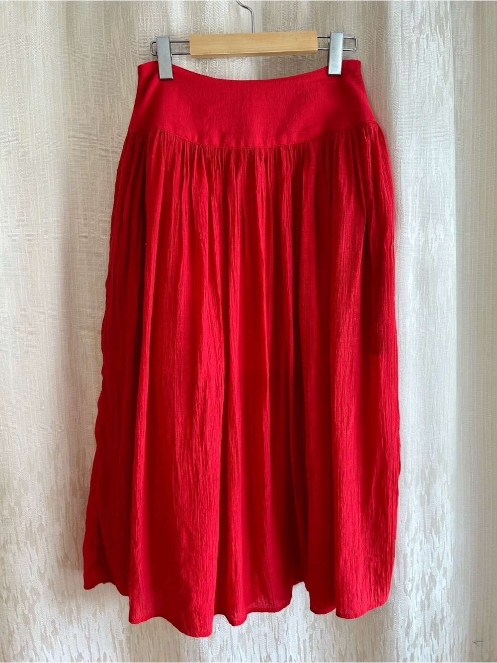 Love + Harmony Red Drop Waist Crinkle Midi Skirt-Size S